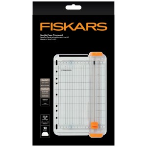 Fiskars Taglierina a rullo SC A5 per tagli precisi fino a 10 fogli, ideale per biglietti e lavori creativi.
