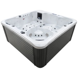 Spa extérieur Sonnenkönig Borneo blanc, bain à remous fixe pour 4 personnes avec jets et commandes.