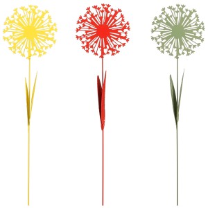Mica Decorations Gartenstecker Blumen, rot, gelb und grün, 90,5 cm, aus Metall.