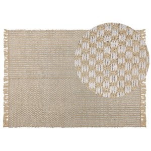 Tapis beige en jute Adabag, 200x140 cm, avec franges et motif.