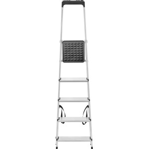 Scala domestica in alluminio a 5 gradini con altezza di lavoro di 297 cm e portata di 150 kg.
