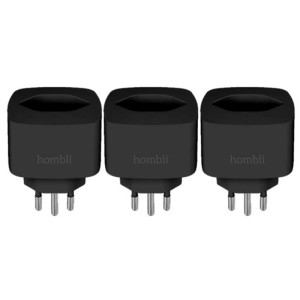 Hombli Smart Swiss Steckdosen 2+1 Promo Pack in Schwarz für Hausautomation.