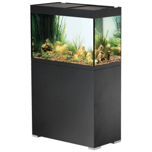 Oase Aquarium-Set Styleline 175 Noir avec meuble et décoration.
