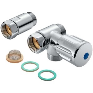Robinet d'arrêt Mateu® pour machine à laver, droit, laiton chromé, avec poignée et joints.