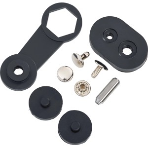 Set rivetti cavi grigi (3x9mm) con strumento per decorazione tessile.
