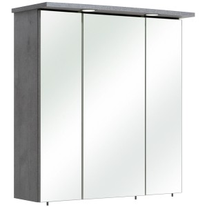 Armoire de toilette Pelipal 913 aspect béton, 65 cm de large, avec trois portes miroir et éclairage LED.