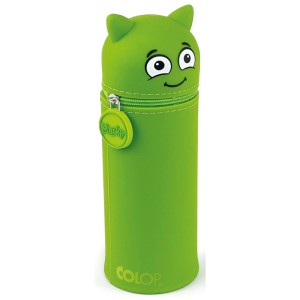 Astuccio Marky verde in silicone con design mostro per penne e accessori per pittura.