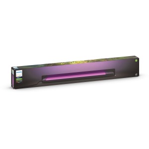 Verpackung des Philips Hue Amarant Wandfluters in Schwarz. LED-Außenleuchte mit Farbwechsel.