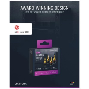 Clicktronic Bananenstecker, 4er-Set, schwarz-gold. Lautsprecher-Zwischenstecker mit vergoldeten Kontakten.