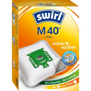 Swirl® M 40® EcoPor® sacchetti per aspirapolvere, 4 pz. Accessorio per aspirapolvere con chiusura antipolvere.