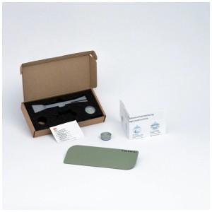 MagSpike Support de gel douche M en vert pastel, ensemble avec accessoires et notice de montage.