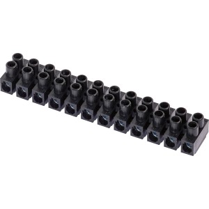 Morsettiera nera a 12 poli (Ø 1,5-4 mm) per il collegamento di cavi.