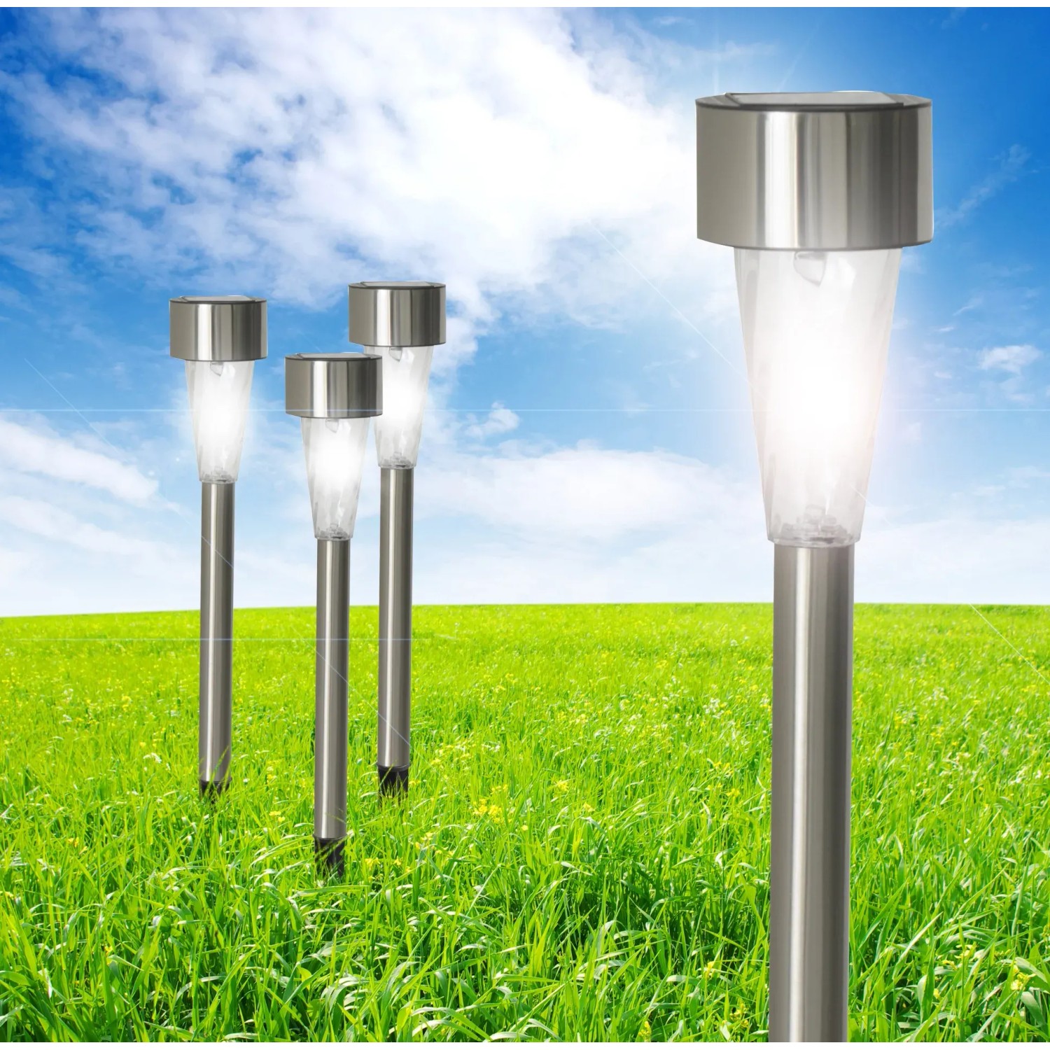 Lampada Solare Da Esterno In Acciaio Inox Con Picchetto Lampada Solare Da Giardino Led 006 W Pxa 75x56 Cm Set Da 6 84044698