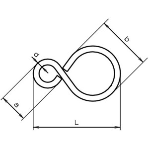 Dessin technique d'un crochet en S nickelé, fermé, avec dimensions.