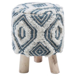 Tabouret blanc Beliani Agra en laine avec motif et pieds en bois.