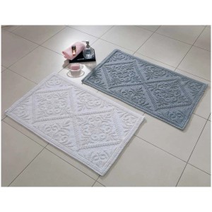 Tappeto da bagno bianco Spirella Moa (50x80 cm) con motivo floreale. Tappeto da bagno in cotone.