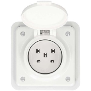 Presa a incasso bianca Electro-Mica tipo 25 con protezione IP55 per esterni.