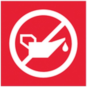 Compressore Metabo Power 180-5 W OF: Simbolo senza olio. Quadrato rosso con lattina d'olio bianca barrata.