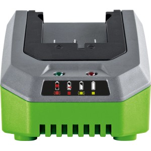 Chargeur pour élagueuse à batterie LUX 1 PowerSystem. Chargeur de batterie avec indicateur de niveau de charge.
