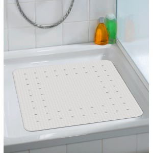 Tappetino doccia bianco Wenko Mirasol in gomma, 54x54 cm, con ventose per una presa sicura.