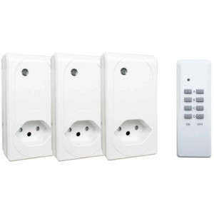 Funkschalter Set Indoor, 4-teilig, weiß, mit 3 Schaltern und Fernbedienung zur Hausfunksteuerung.