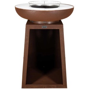 Plancha grill et brasero rouillé Belize Ø 75 cm avec rangement pour le bois.