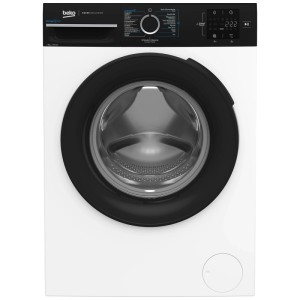 Lave-linge frontal Beko WM229 blanc avec panneau de commande noir, affichage numérique, capacité 9 kg.