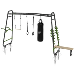 Exit Monkeybar GetSet MB330 parco giochi con sacco da boxe, anelli da ginnastica, trapezio e panca da allenamento.