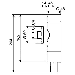 Dessin technique : Schell Druckspüler Schellomat Basic Chrome, soupape de chasse d'eau WC avec dimensions.