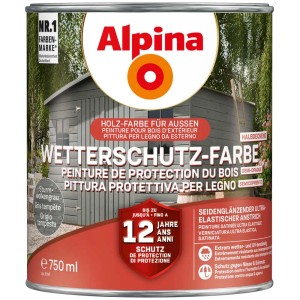 Dose Alpina Wetterschutzfarbe Sturmwolkengrau, halbdeckend, 750ml. Wetterschutz für Aussen.