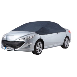 Demi-garage Cartrend bleu S sur voiture argentée, protection antigel pour petites voitures.