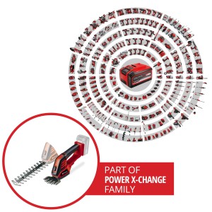 Cisailles à gazon et à arbustes sans fil Einhell Power X-Change GE-CG 18/100 Li-Solo avec batterie Power X-Change.