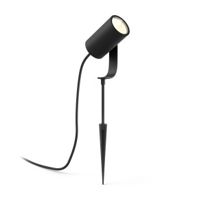 Schwarzer Philips Hue Lily LED-Outdoor-Spot für Garten und Terrasse.