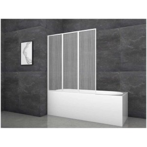Paroi de baignoire pliante Aurlane White Cloud 3 volets blanche, montée sur une baignoire.