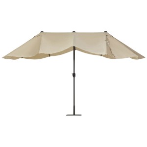Beliani Sonnenschirm Sibilla Taupe: Doppelmarktschirm mit Kurbelmechanismus und robustem Aluminiummast.