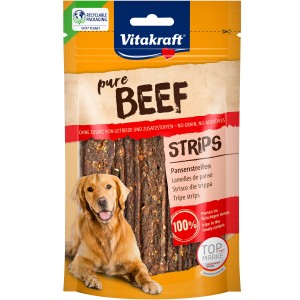 Vitakraft Pure Strisce di trippa di manzo per cani, confezione da 80 g. Snack per cani al 100% trippa.