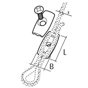 Disegno di un morsetto per fune ovale Conacord in acciaio, 2 mm x 28 mm, per raccordi in acciaio inox.