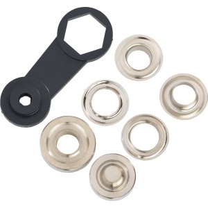 Set di occhielli per tiranti, 19 mm, ottone grigio, incl. strumento per un facile fissaggio.