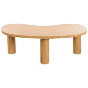 Table basse marron Beliani Auburn en MDF avec design rétro et trois pieds cylindriques.