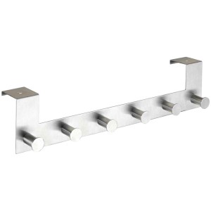 Appendiabiti da porta Celano in acciaio inox con sei ganci per porte con spessore di 4 cm.