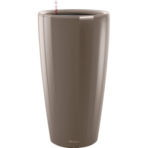 Pot de fleurs Lechuza Rondo Premium brillant, Ø 33 cm, Taupe. Élégante colonne à plantes avec système d'arrosage.