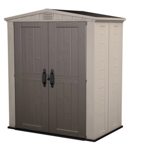 Abri de jardin en plastique Keter Factor 6x3 aspect bois, verrouillable avec plancher.