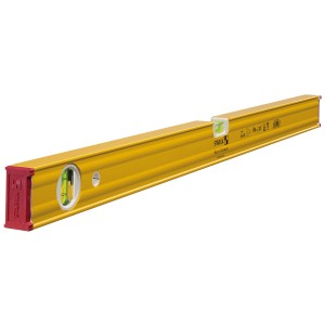Gelbe Stabila Wasserwaage Typ 80 AS, 80 cm, mit zwei Libellen und roten Endkappen.