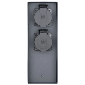 Colonna energetica nera Schönenberger per esterni con 3 prese T13 e protezione IP55.