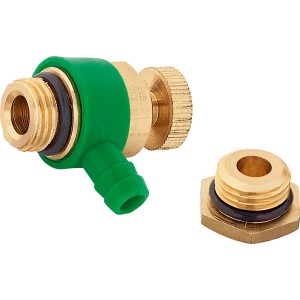 Robinet de vidange en laiton 13,2 mm avec poignée verte et bouchon obturateur pour conduites d'eau.