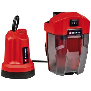 Einhell GE-SP 18 LL Li pompe à eau claire sans fil avec batterie et chargeur. Boîtier rouge, câble noir.