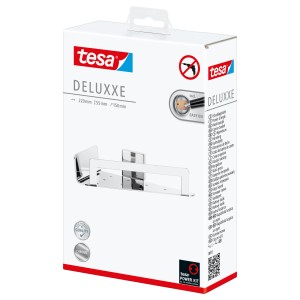 Tesa Étagère d'angle de douche Deluxxe Chrome dans sa boîte, pour montage mural sans perçage.