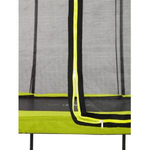 Dettaglio: Trampolino interrato verde EXIT Silhouette D183cm con rete di sicurezza, cerniera visibile.