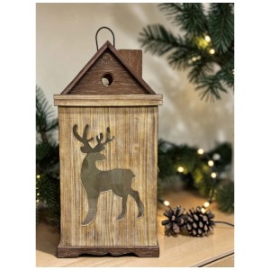 Laterne Hirsch Holz Braun 27 x 27 x 57 cm