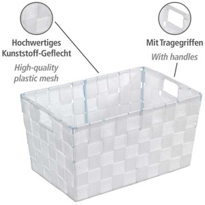 Cesto da bagno rettangolare bianco Adria in PP intrecciato, 30x20 cm, con manici.